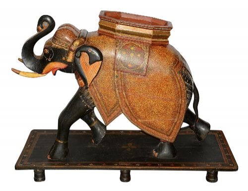 RARE PAIR OF 19TH CENTURY KASHMIRI CARVED WOOD LACQUER ELEPHANTS 99CM HIGH - ADDITIONAL PHOTO 7