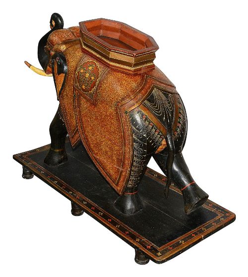 RARE PAIR OF 19TH CENTURY KASHMIRI CARVED WOOD LACQUER ELEPHANTS 99CM HIGH - ADDITIONAL PHOTO 11