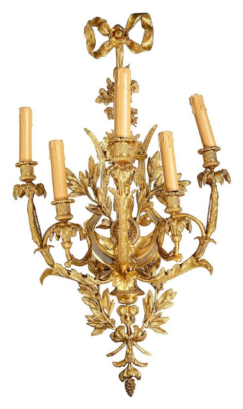 MAGNIFICENT SET OF SIX LOUIS XVI STYLE GILDED ORMOLU WALL SCONCES - ADDITIONAL PHOTO 2