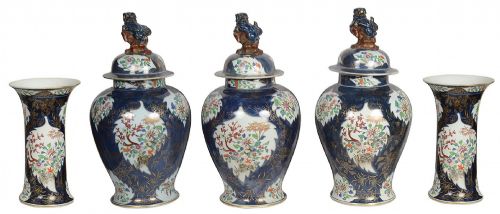 C18TH CENTURY STYLE CHINESE FAMILLE ROSE GARNITURE CIRCA 1880