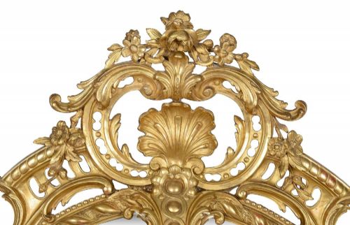STRIKING LARGE 19TH CENTURY GILT WOOD GESSO OVAL WALL MIRROR - ADDITIONAL PHOTO 1
