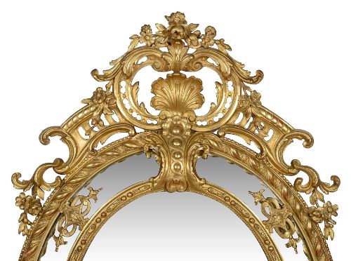STRIKING LARGE 19TH CENTURY GILT WOOD GESSO OVAL WALL MIRROR - ADDITIONAL PHOTO 2