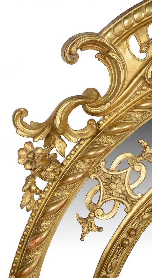 STRIKING LARGE 19TH CENTURY GILT WOOD GESSO OVAL WALL MIRROR - ADDITIONAL PHOTO 4
