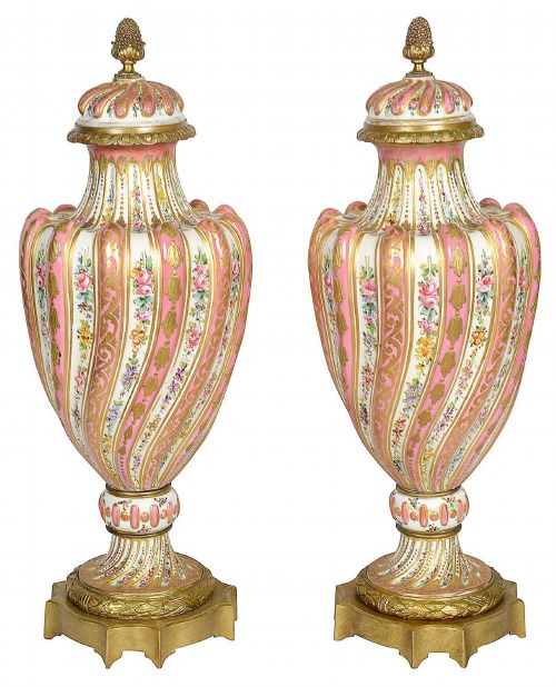 PAIR C19TH PINK SEVRES STYLE LIDDED VASES - ADDITIONAL PHOTO 4