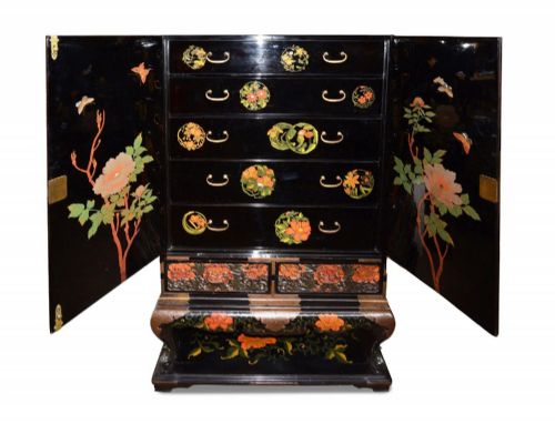 LATE 19TH CENTURY CHINOISERIE CARVED LACQUER CABINET ON STAND - ADDITIONAL PHOTO 7