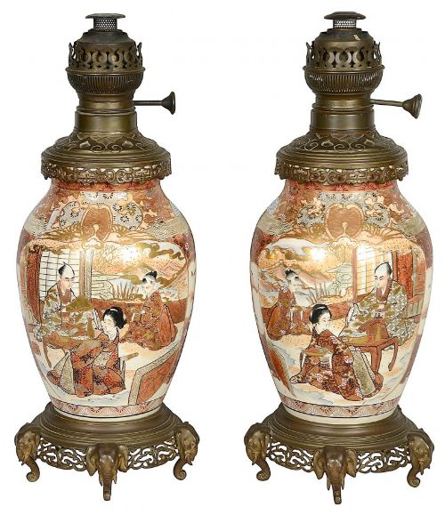 PAIR SATSUMA LAMPS C19TH - ADDITIONAL PHOTO 1