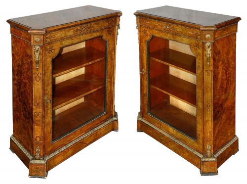 PAIR VICTORIAN WALNUT INLAID SIDE CABINETS CIRCA 1880 - ADDITIONAL PHOTO 10