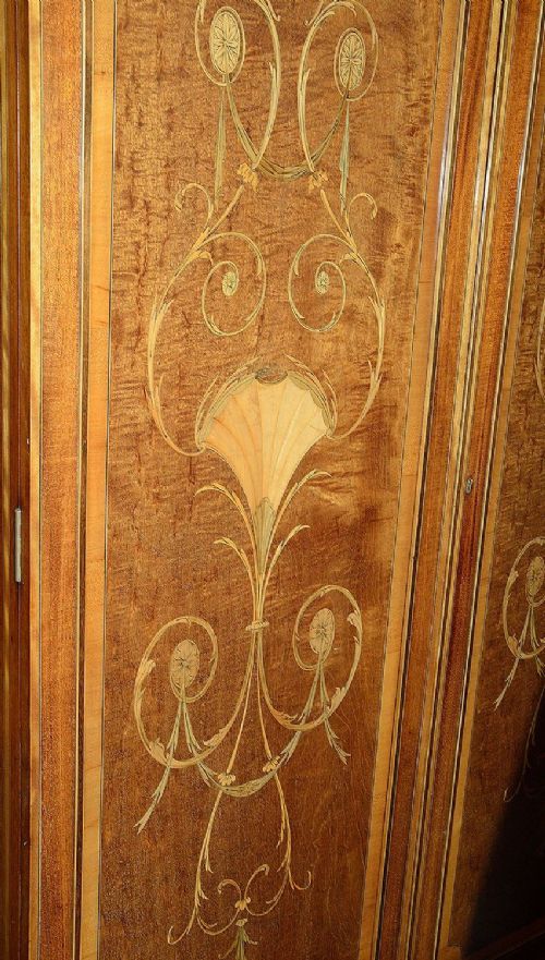 FINE QUALITY EDWARDIAN MAHOGANY INLAID TWO DOOR WARDROBE - ADDITIONAL PHOTO 3