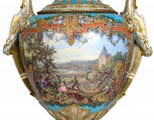 LARGE PAIR SEVRES STYLE LIDDED VASES CIRCA 1880 - ADDITIONAL PHOTO 2