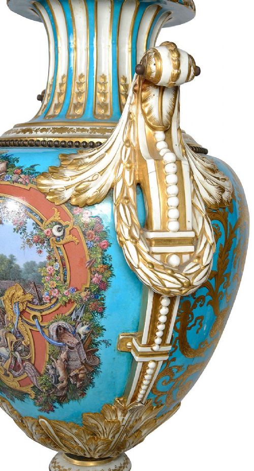 LARGE PAIR SEVRES STYLE LIDDED VASES CIRCA 1880 - ADDITIONAL PHOTO 9