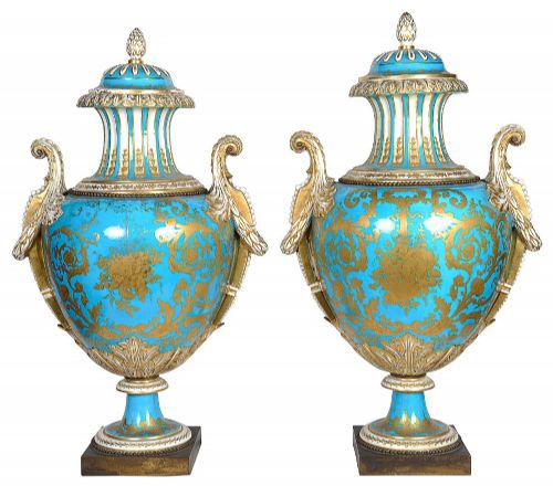 LARGE PAIR SEVRES STYLE LIDDED VASES CIRCA 1880 - ADDITIONAL PHOTO 10
