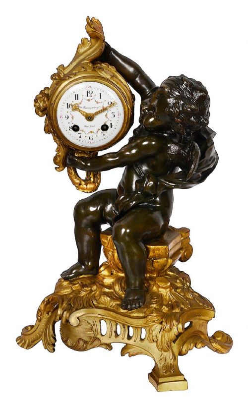 C19TH FRENCH CLASSICAL CHERUB MANTLE CLOCK 37CM HIGH