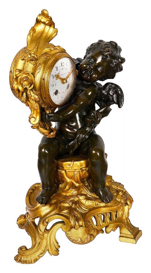 C19TH FRENCH CLASSICAL CHERUB MANTLE CLOCK 37CM HIGH - ADDITIONAL PHOTO 2