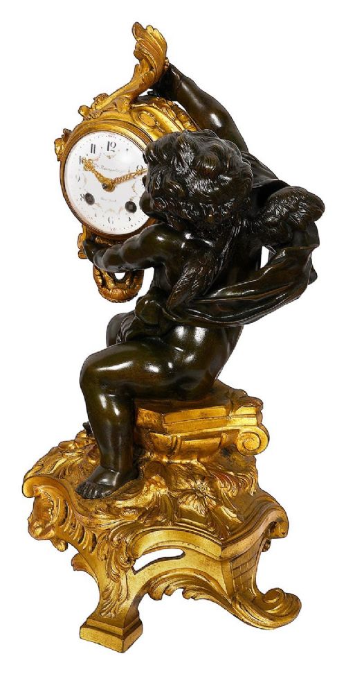 C19TH FRENCH CLASSICAL CHERUB MANTLE CLOCK 37CM HIGH - ADDITIONAL PHOTO 4