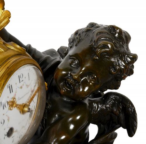 C19TH FRENCH CLASSICAL CHERUB MANTLE CLOCK 37CM HIGH - ADDITIONAL PHOTO 6
