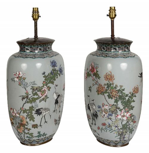 FINE QUALITY PAIR OF JAPANESE CLOISONN ENAMEL VASES LAMPS 1890 - ADDITIONAL PHOTO 2