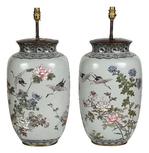 FINE QUALITY PAIR OF JAPANESE CLOISONN ENAMEL VASES LAMPS 1890 - ADDITIONAL PHOTO 6