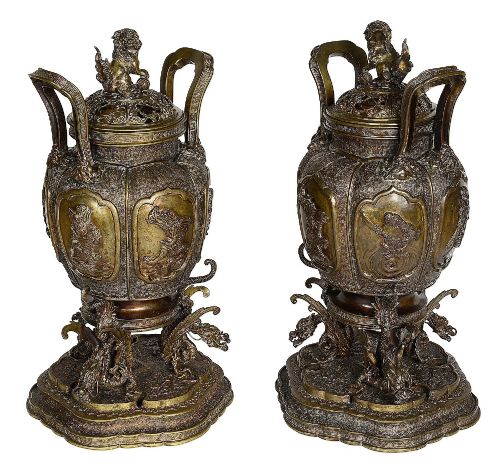 JAPANESE BRONZE LIDDED URNS MEIJI PERIOD - ADDITIONAL PHOTO 6