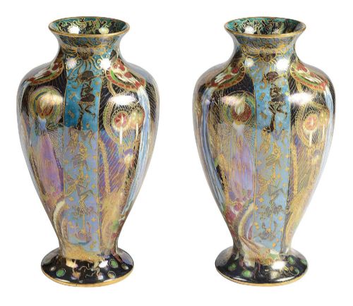 PAIR WEDGWOOD FAIRYLAND LUSTRE BALUSTER VASES DECORATED WITH THE CANDLEMAS DESIGN BY DAISY MAKEIG JONES - ADDITIONAL PHOTO 2