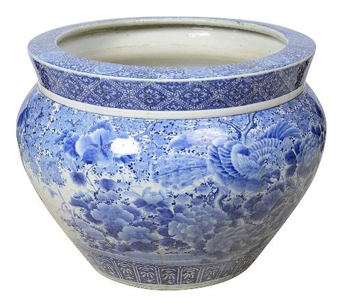 LARGE JAPANESE BLUE WHITE PORCELAIN JARDINIERE CIRCA 1900