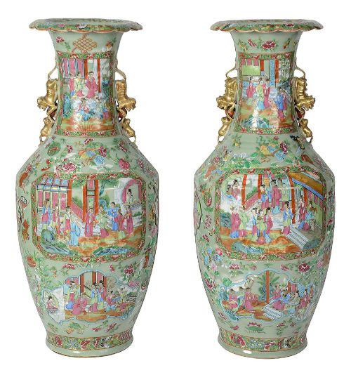 PAIR C19TH ROSE MEDALLION VASES LAMPS - ADDITIONAL PHOTO 1