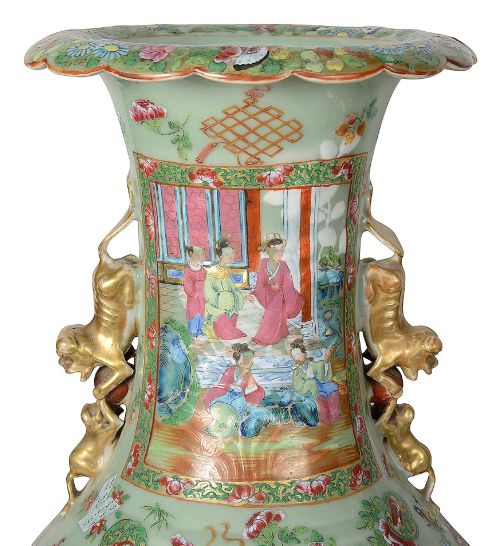 PAIR C19TH ROSE MEDALLION VASES LAMPS - ADDITIONAL PHOTO 6