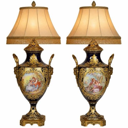 PAIR 19TH CENTURY FRENCH SEVRES STYLE PORCELAIN LAMPS
