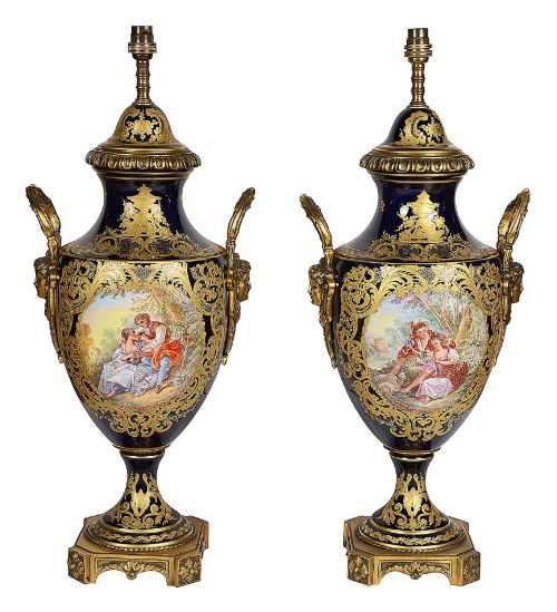 PAIR 19TH CENTURY FRENCH SEVRES STYLE PORCELAIN LAMPS - ADDITIONAL PHOTO 1