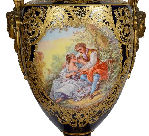 PAIR 19TH CENTURY FRENCH SEVRES STYLE PORCELAIN LAMPS - ADDITIONAL PHOTO 3