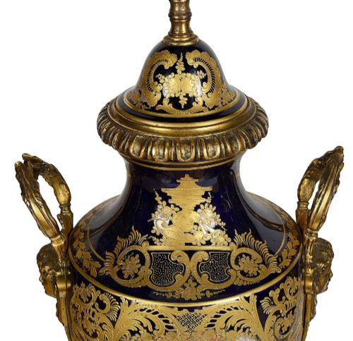 PAIR 19TH CENTURY FRENCH SEVRES STYLE PORCELAIN LAMPS - ADDITIONAL PHOTO 5