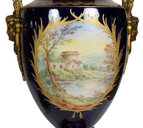 PAIR 19TH CENTURY FRENCH SEVRES STYLE PORCELAIN LAMPS - ADDITIONAL PHOTO 10