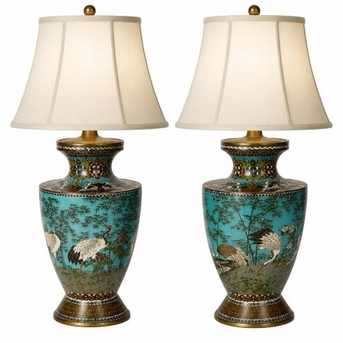 PAIR CHINESE CLOISONN ENAMEL VASES LAMPS 1890