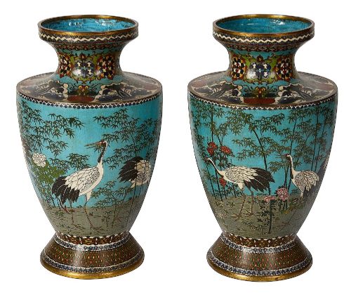 PAIR CHINESE CLOISONN ENAMEL VASES LAMPS 1890 - ADDITIONAL PHOTO 1