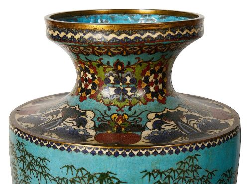 PAIR CHINESE CLOISONN ENAMEL VASES LAMPS 1890 - ADDITIONAL PHOTO 2
