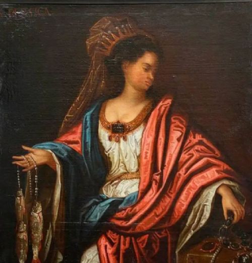 A pair of eighteenth-century oil paintings depicting the Cumaean and Delphic Sibyls wearing classical drapery, set within carved giltwood frames. View IV