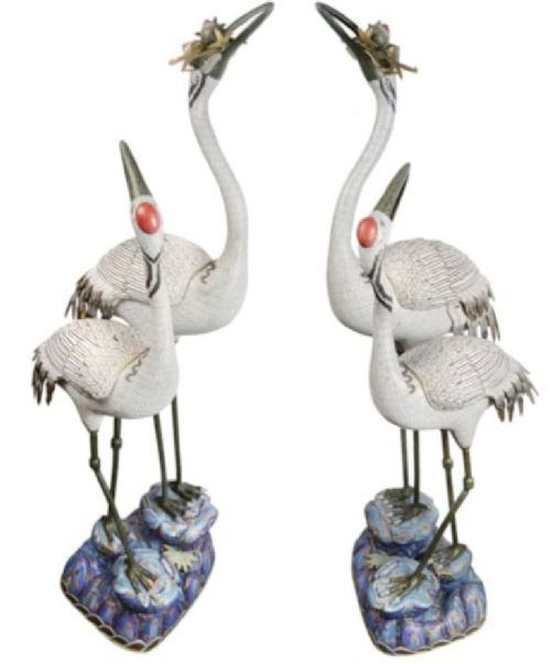 Pair of imposing Chinese Imperial style Cloissone cranes