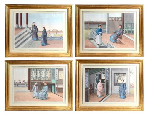 An Enchanting Set of 4 Chinese Canton Watercolours, Circa 1820.