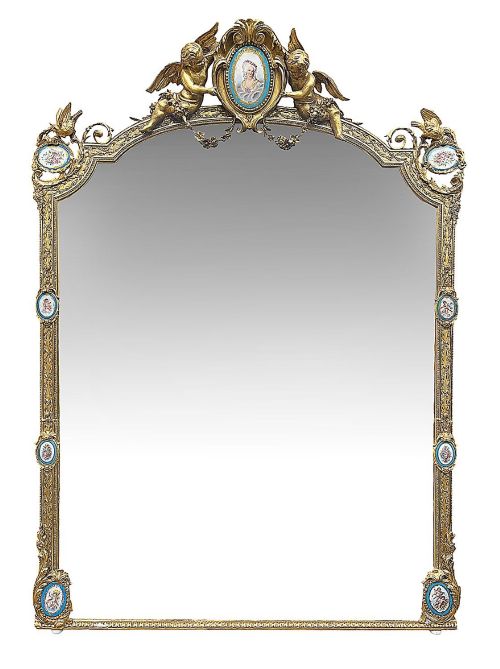 Monumental Sevres Porcelain Mounted Wall Mirror, Circa 1880. 244cm High