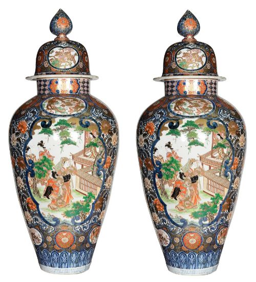 Large Pair Imari Lidded Vases, C19th 4'3"