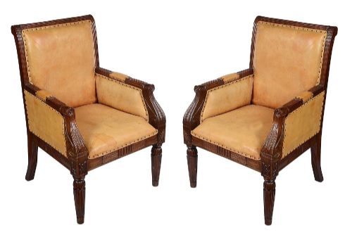 Pair Regency Style Mahogany Library Chairs