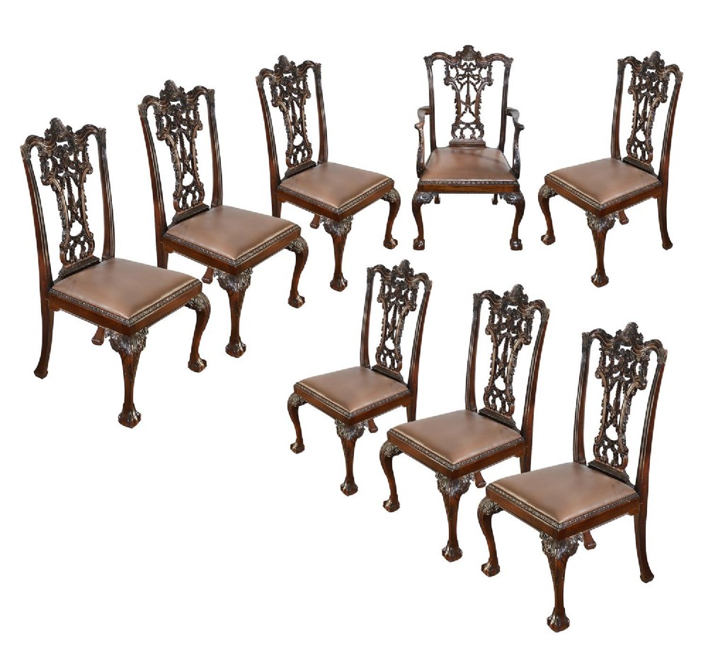 Set of 8 Chippendale style Mahogany ribbon back dining chairs, circa 1880