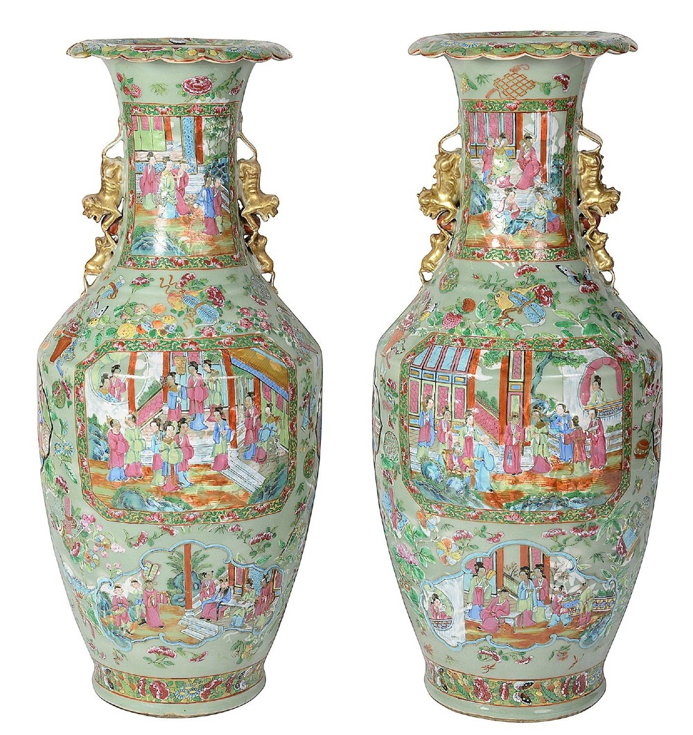 A pair of nineteenth-century Rose Medallion Chinese porcelain vases adapted as table lamps with cream fabric empire shades. View XI