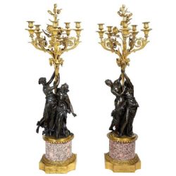 LARGE PAIR CLASSICAL BRONZE AND ORMOLU CANDELABRA CIRCA 1880