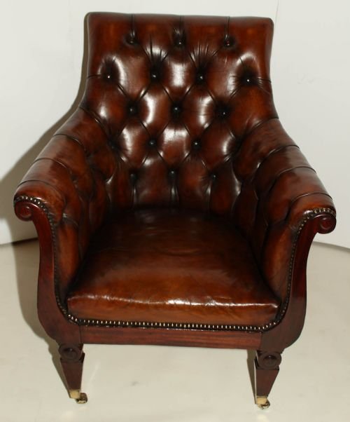 Regency Mahogany and Leather Library Chair