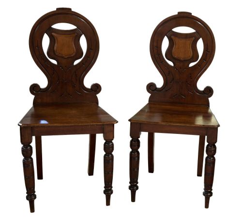 A Pair of Victorian Mahogany Hall Chairs