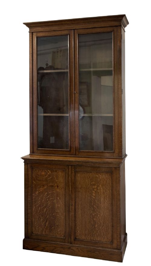 Light Oak Bookcase with 2 Glazed and 2 Panelled Doors