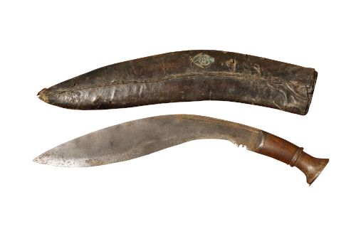 Early 20th Century Gurkha Kukri with Leather Scabbard and Regimental Badge, c.1900