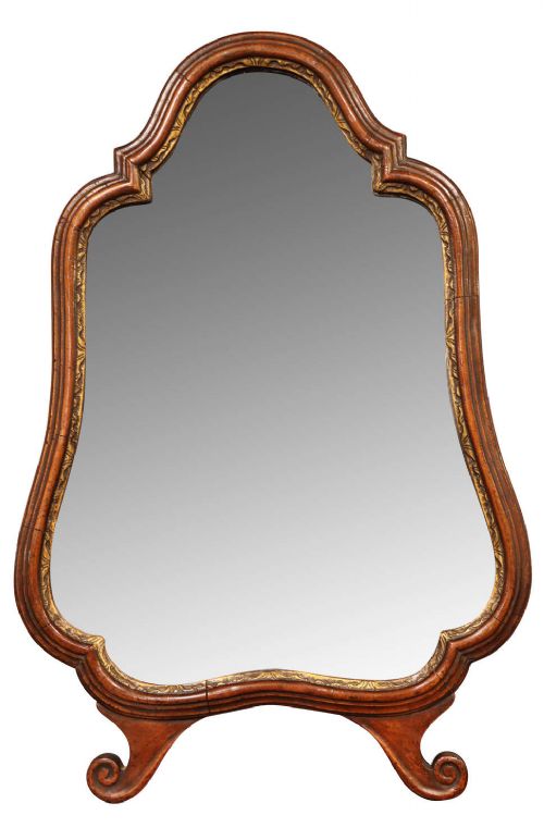 FINE 18TH CENTURY WALNUT STRUT DRESSING TABLE MIRROR WITH GILT SLIP