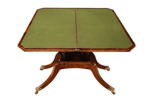 FINE REGENCY INLAID ROSEWOOD CARD TABLE WITH BRASS SABOTS CASTORS CIRCA 1820 - ADDITIONAL PHOTO 2