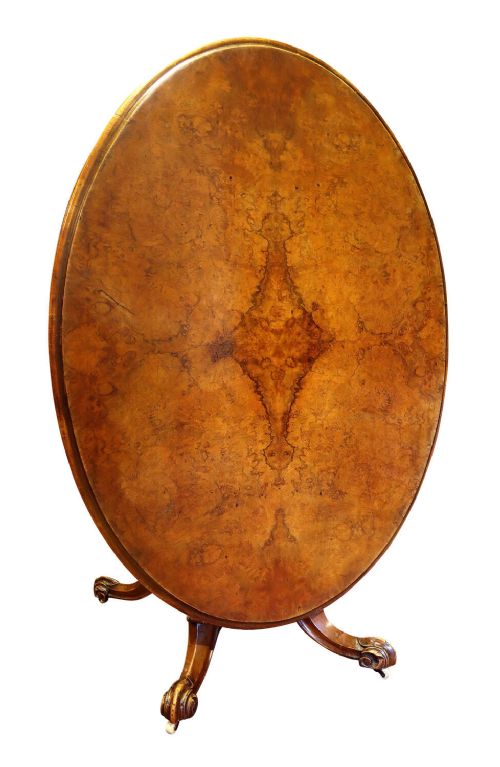 Fine Victorian Burr Walnut Oval Loo Table, c.1870